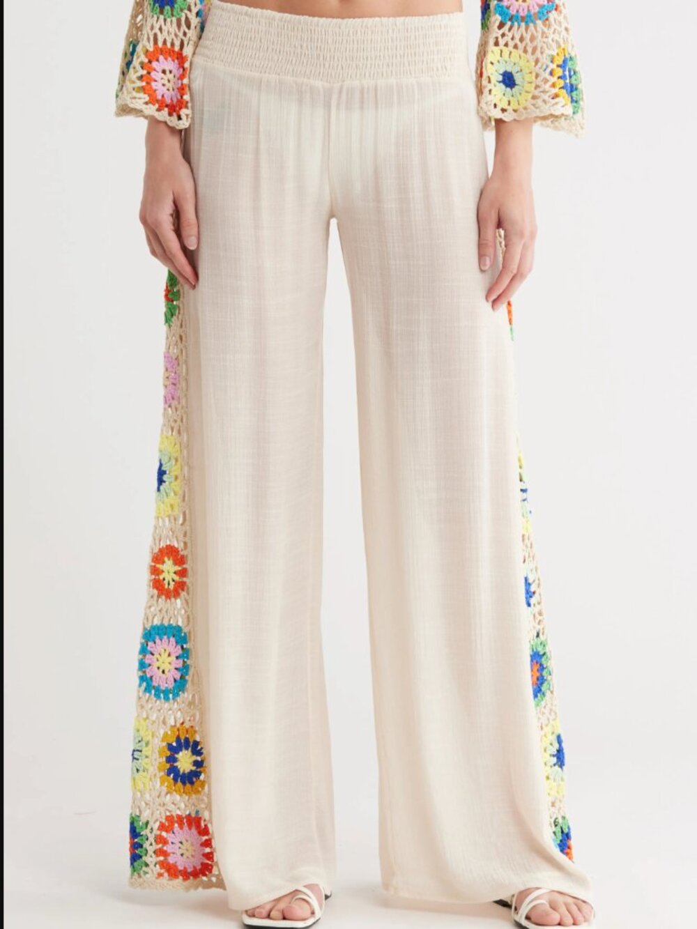ELAN Crochet Granny Square Side Panel Cover-Up Pants M Medium NWT